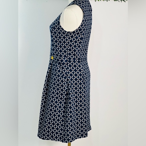 Anthropologie Tabitha Nautical Blue Retro Geometric Print Sheath Dress Size 6 - Picture 2 of 11
